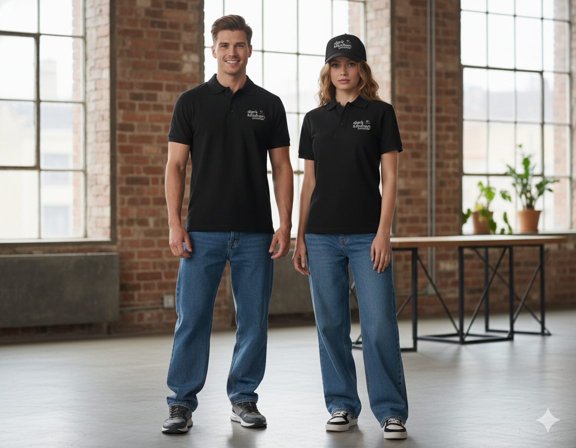 Equipo Dark Kitchen Partner con polos y gorras